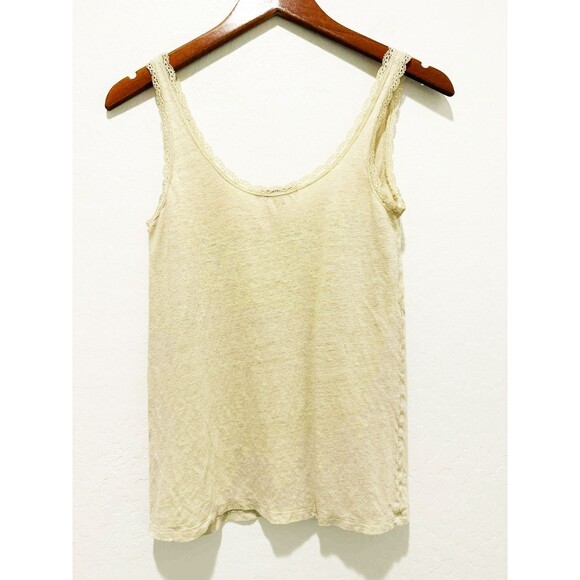 CALYPSO Women's Linen Cream Lace Trim Sleeveless Vintage Y2K Cami Tank Top sz. S - Picture 2 of 5